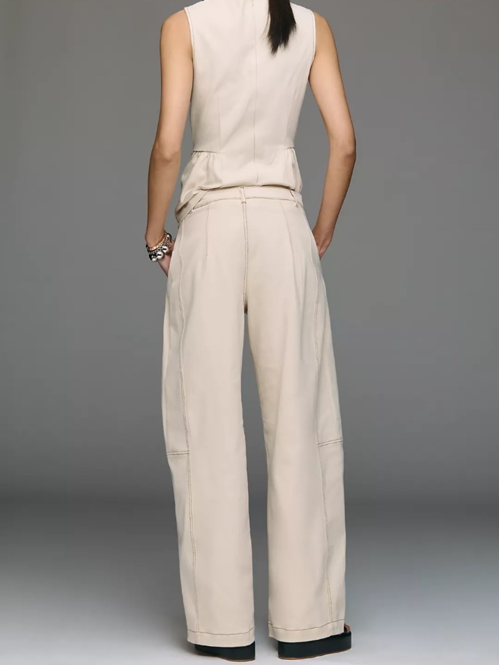 Anthropologie Maeve Curve Puddle Pants Casual Trousers in Ivory White Swan nwt - Picture 4 of 4